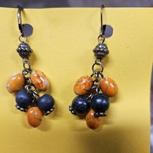 Orange and Black Beaded Dangle Earrings